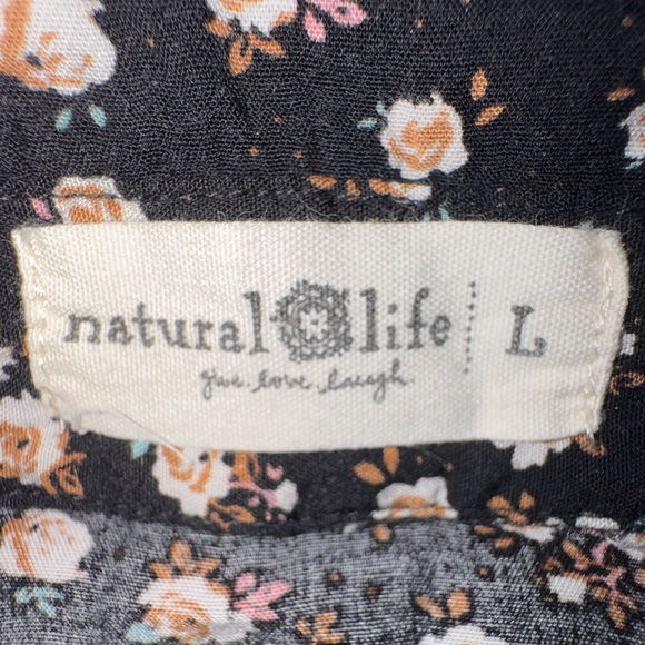 Natural Life Rebecca Midi Dress Black Cream Rose Floral Pockets Boho Sz Large - Picture 10 of 15